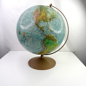 Replogle Vintage Land and Sea 12” Diameter 70s World Globe Metal Stand